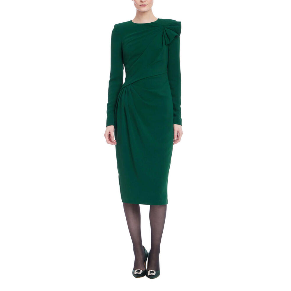 Badgley Mischka Emerald Green sz 0 Modest Long Sleeve Draped Formal Dress $650